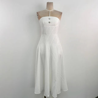 off-shoulder Sleeveless Jacquard Midi Dress in apricot