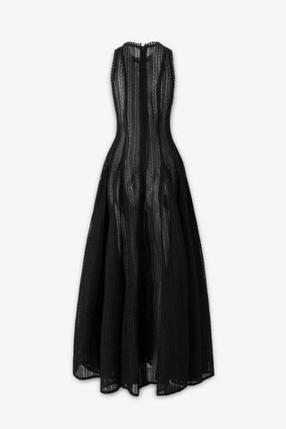 sleeveless lace crochet maxi dress in black