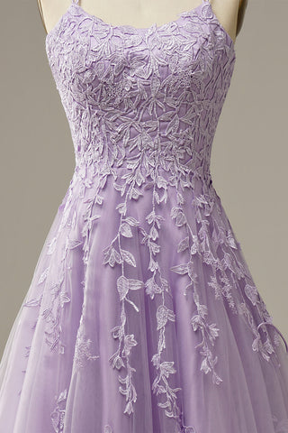 A-Line Purple Spaghetti Straps Long Prom Dress