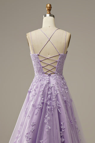 A-Line Purple Spaghetti Straps Long Prom Dress