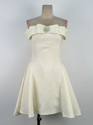 A-line Open Shoulder Tweed Mini Dress