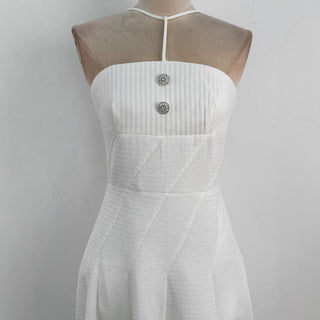 off-shoulder Sleeveless Jacquard Midi Dress in apricot