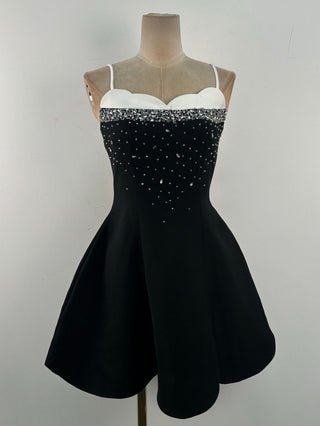 Fit and Flare Semi-Heart Neck Taffeta Mini Dress