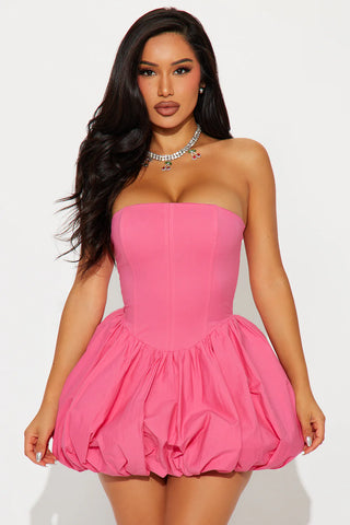 Bubble strapless Mini Dress in Fuchsia