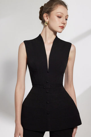 Sleeveless vest flared wide-leg pants set in black