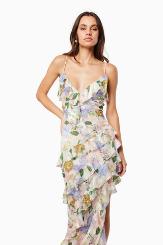 Floral V-Neck Frill Slip Maxi Dress