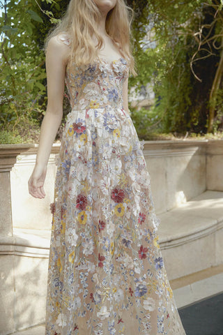 Embroidered Floral Sleeveless Maxi Dress