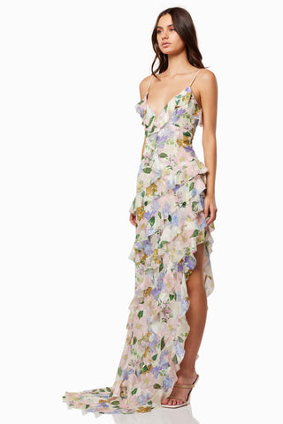 Floral V-Neck Frill Slip Maxi Dress