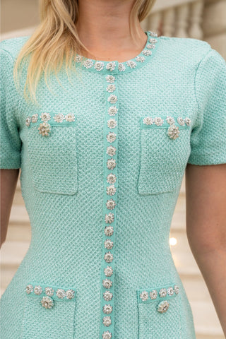 Short Sleeve Diamond Mini Dress - Turquoise