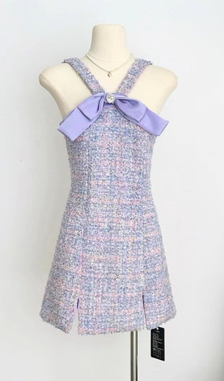 BOWTIE TWEED MINI DRESS IN LAVENDER