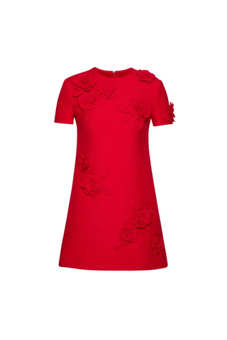 SELENA EMBROIDERED CREPE COUTURE MINI DRESS IN RED