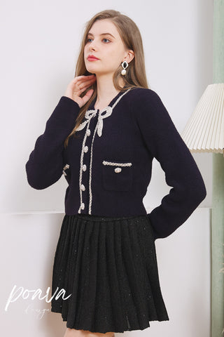 Pearl embellished coat in navy