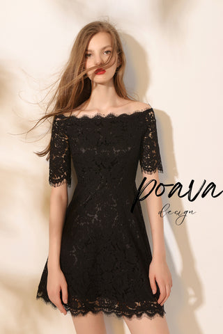 Hepburn lace mini dresses in black