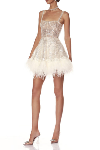 STACEY WHITE BEADED BUSTIER MINI DRESS