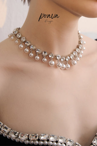 crystal-embellished necklace with pearls