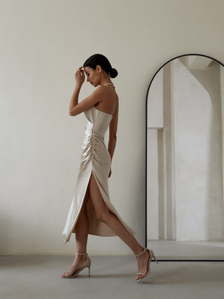 Draped wrap-effect midi dress