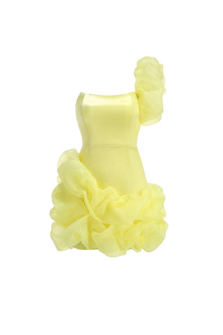 One shoulder ruffle mini dress in yellow