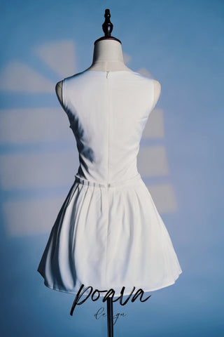 WHITE PLEATED MINI DRESS