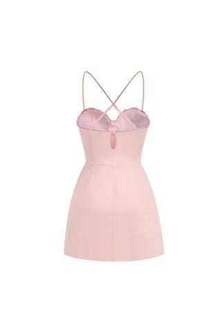 Crystal embellished trims mini dress in pink