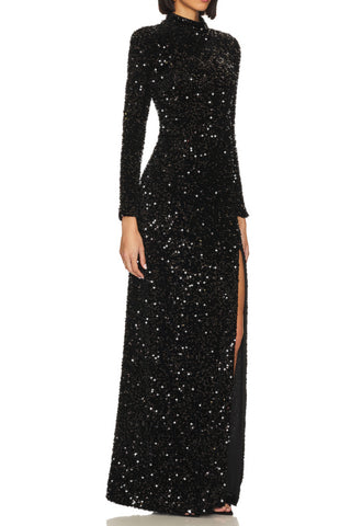 SEQUIN EMBELLISHMENTS SLIT MAXI DRESS