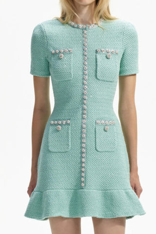 Mint sequin knit mini dress