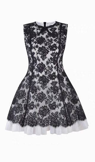 LACE SLEEVELESS MINI DRESS IN BLACK