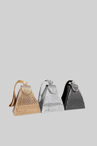 Metallic bag with golden stones in triangular model - gold