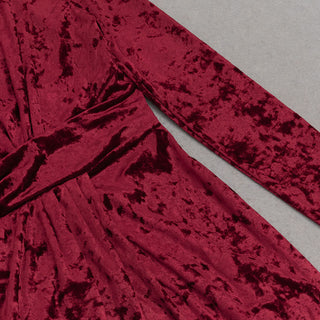 Velvet High Neck Hollow Waist maxi Dress in burgundy