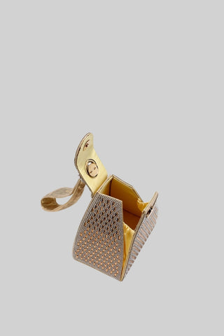 Metallic bag with golden stones in triangular model - gold