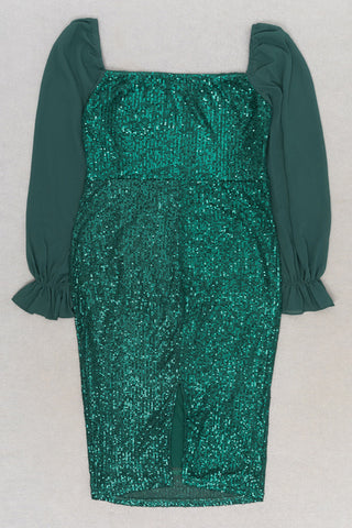 Sequin embellished midi dresses in green