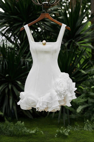 renata square neck flower velvet mini dress