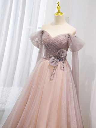 Pink tulle off shoulder dress