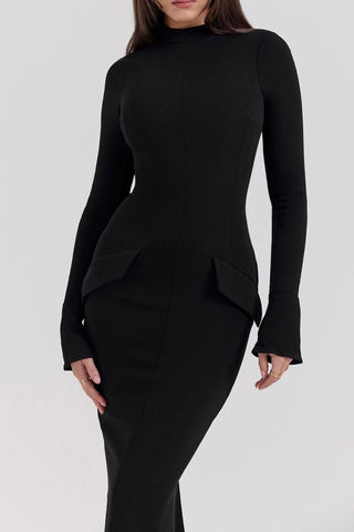 Long sleeve bandage maxi dress in black