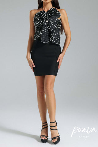 Sleeveless 3D Floral Pearl Top - Black