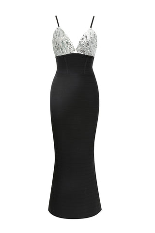 Embellished bandage dresses in black