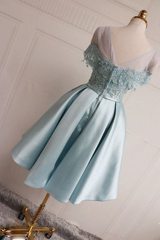 Blue lace mini prom dress