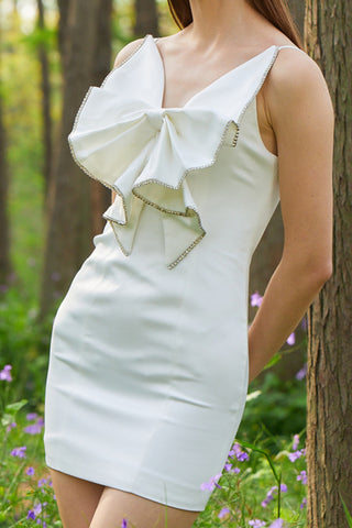 white mini dress with bow