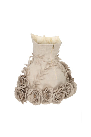 SALOME BEIGE LINEN CORSET FLOWER DETAILS MINI DRESS