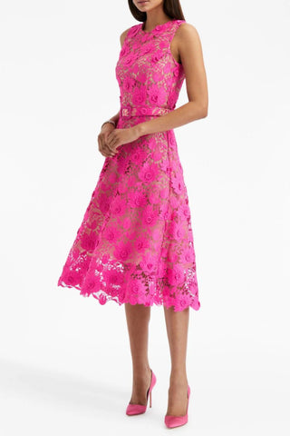 Lace flower midi dresses in pink