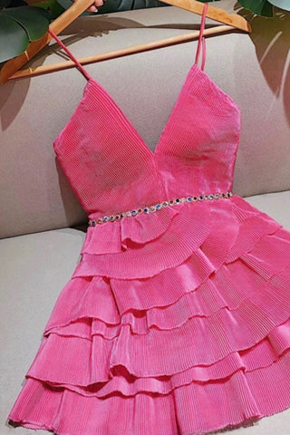 diamond embellished pleated dress in pink