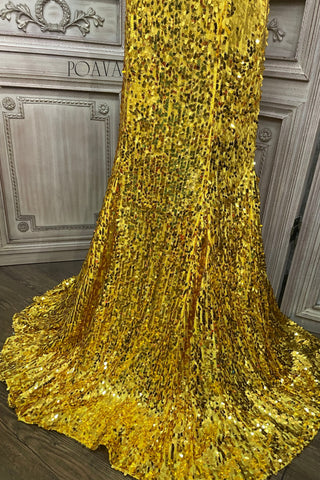 Embellished Sequin Strapless Maxi Dress In Gold