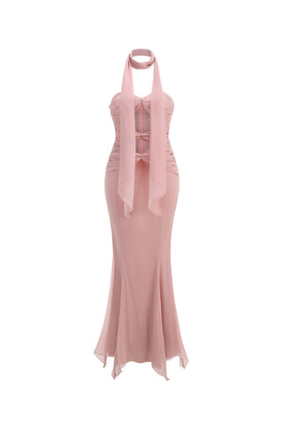 Tulle sleeveless mermaid maxi dresses in pink