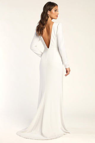 White Long Sleeve Mermaid Maxi Dress