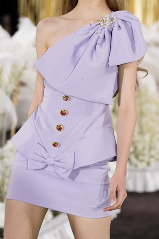 bowknot embellished mini dress in purple