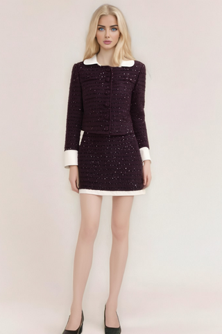 Brigitte purple sequined tweed jacket & skirt matching set