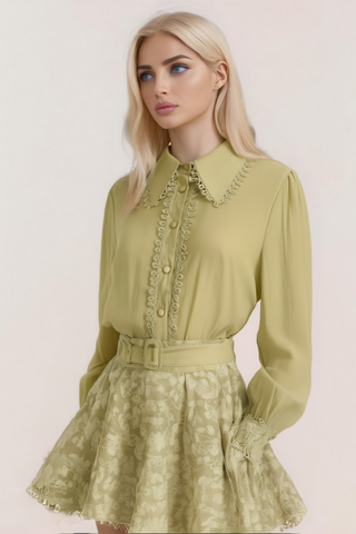 Hélène floral embroidered shirt & skirt matching set