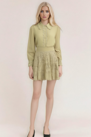 Hélène floral embroidered shirt & skirt matching set