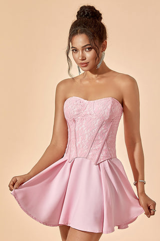 Lace corset mini dress in pink