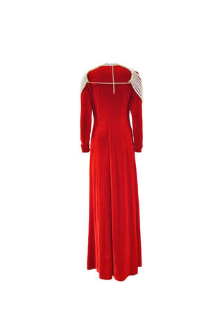 AALIYAH PEARL EMBELLISHED VELVET MAXI DRESS IN RED