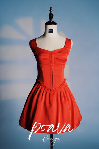 SCARLET PLEATED MINI DRESS